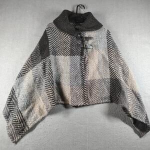 John Branigan Womens Wool Poncho Cape Herringbone Cropped Irish Made EUC